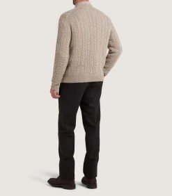 Men'S Taupe Cashmere Linen V Neck Cricket Jumper-Purdey New