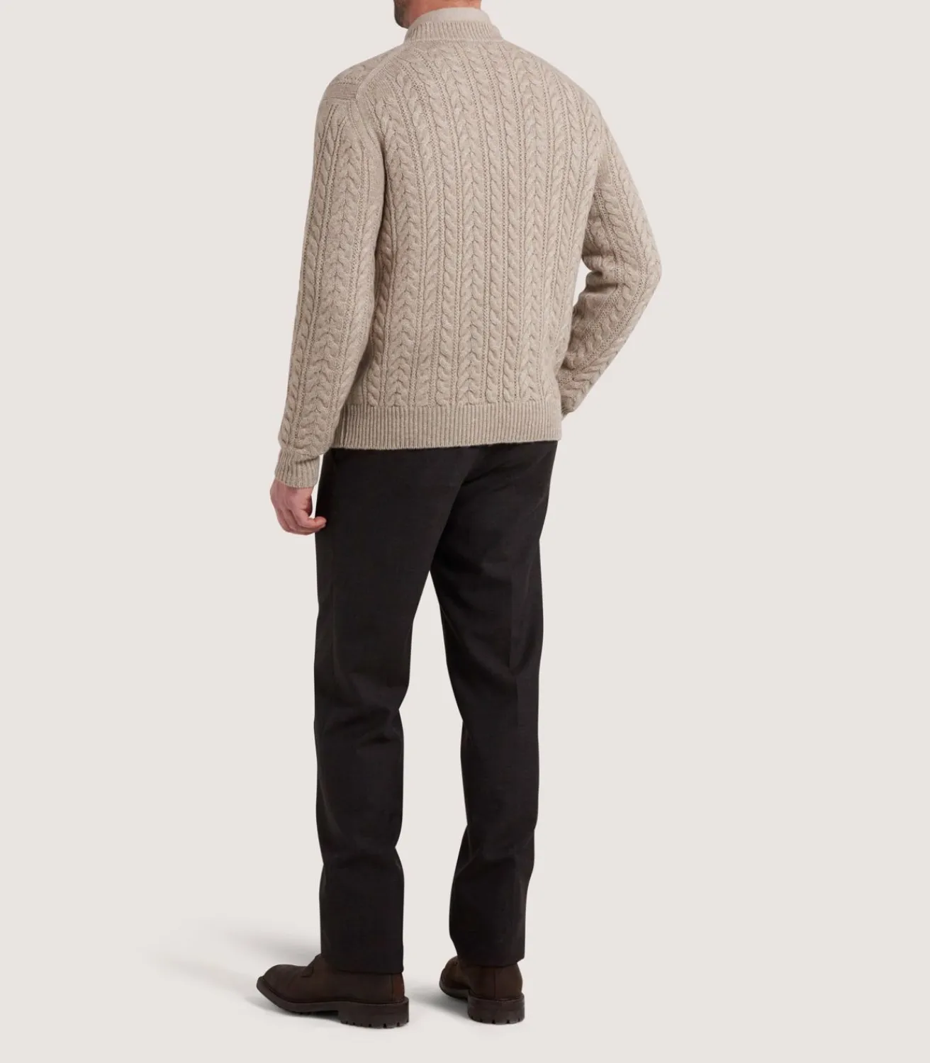 Men'S Taupe Cashmere Linen V Neck Cricket Jumper-Purdey New