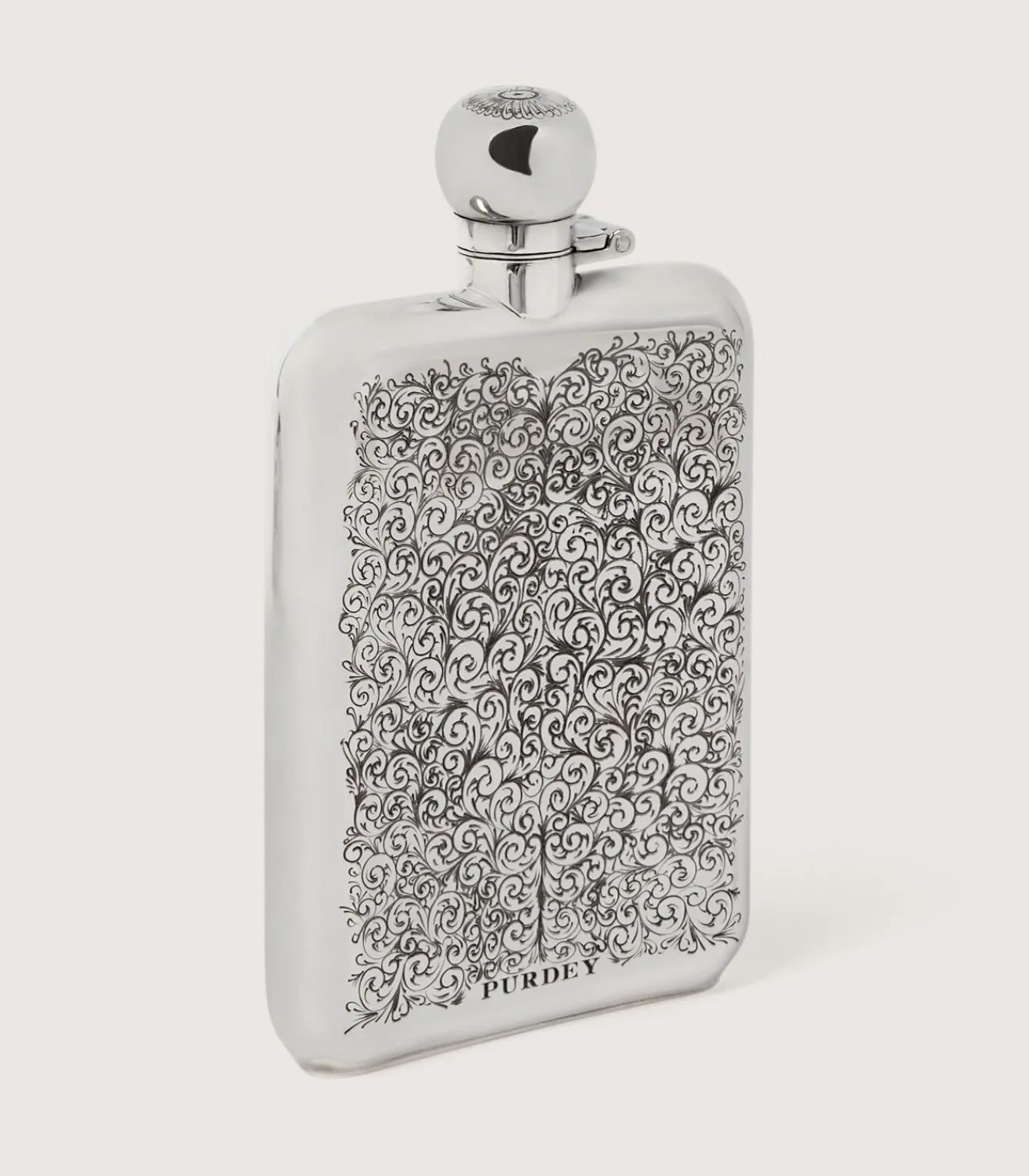 6Oz Sterling Silver Gun Scroll Engraved Flask With Walnut Case-Purdey Online