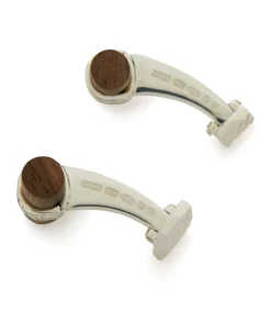 Silver Scroll Walnut Bar Cufflinks In Silver-Purdey Best