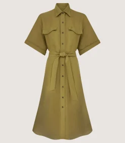 Women'S Belted Linen Shirt Dress In Ochre-Purdey Sale