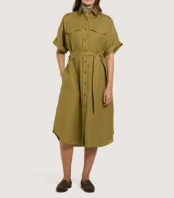 Women'S Belted Linen Shirt Dress In Ochre-Purdey Sale