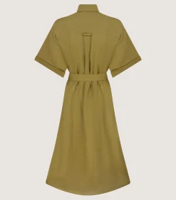 Women'S Belted Linen Shirt Dress In Ochre-Purdey Sale