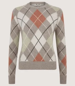Women'S Cashmere Argyle Crew Neck Sweater In Flint-Purdey Outlet