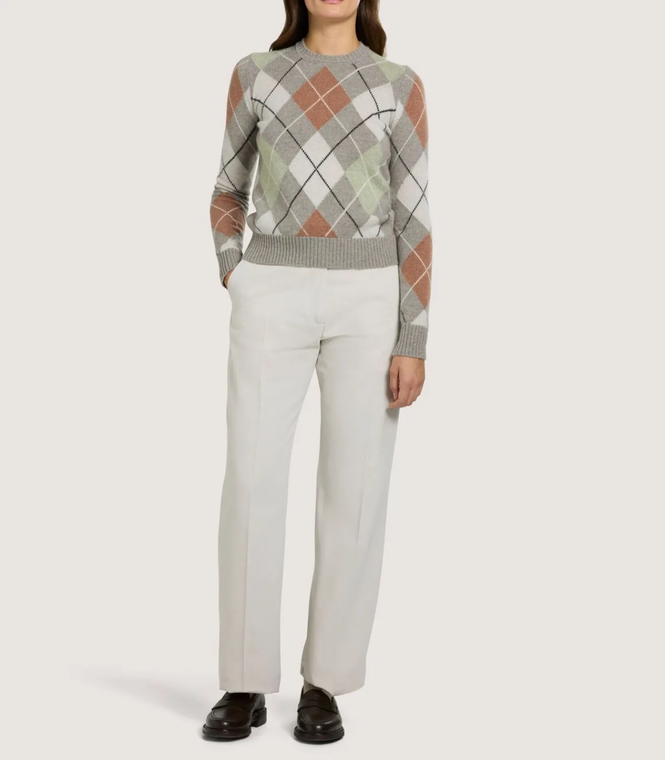 Women'S Cashmere Argyle Crew Neck Sweater In Flint-Purdey Outlet