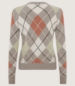 Women'S Cashmere Argyle Crew Neck Sweater In Flint-Purdey Outlet