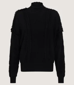 Women'S Cashmere Sweater Blouse With Lace Trim In Black-Purdey Online