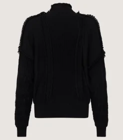 Women'S Cashmere Sweater Blouse With Lace Trim In Black-Purdey Online