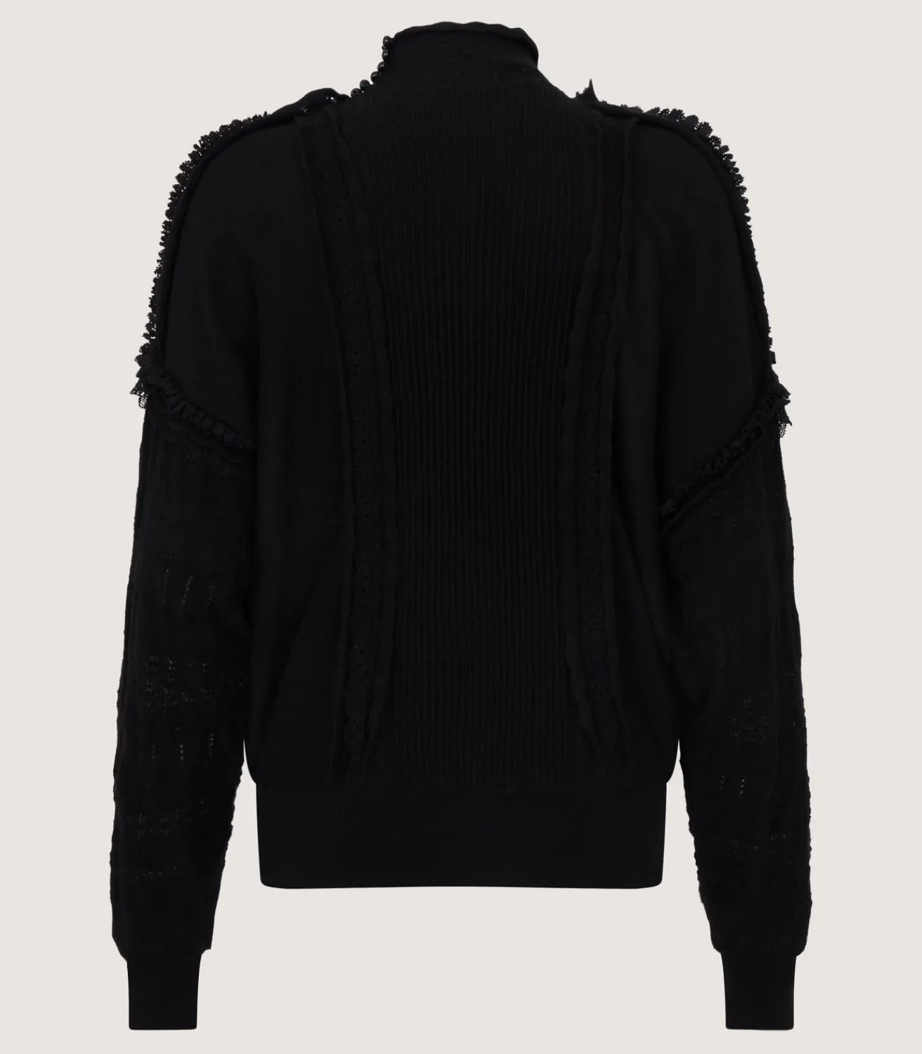 Women'S Cashmere Sweater Blouse With Lace Trim In Black-Purdey Online