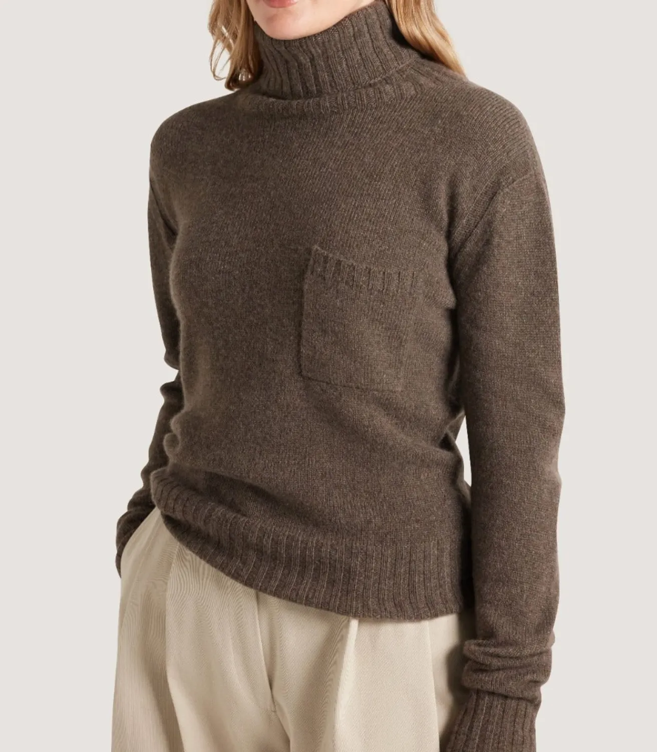 Women'S Cashmere Turtleneck Sweater With Chest Pocket-Purdey New