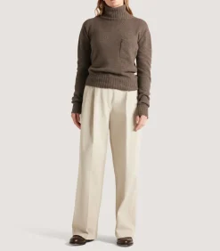 Women'S Cashmere Turtleneck Sweater With Chest Pocket-Purdey New