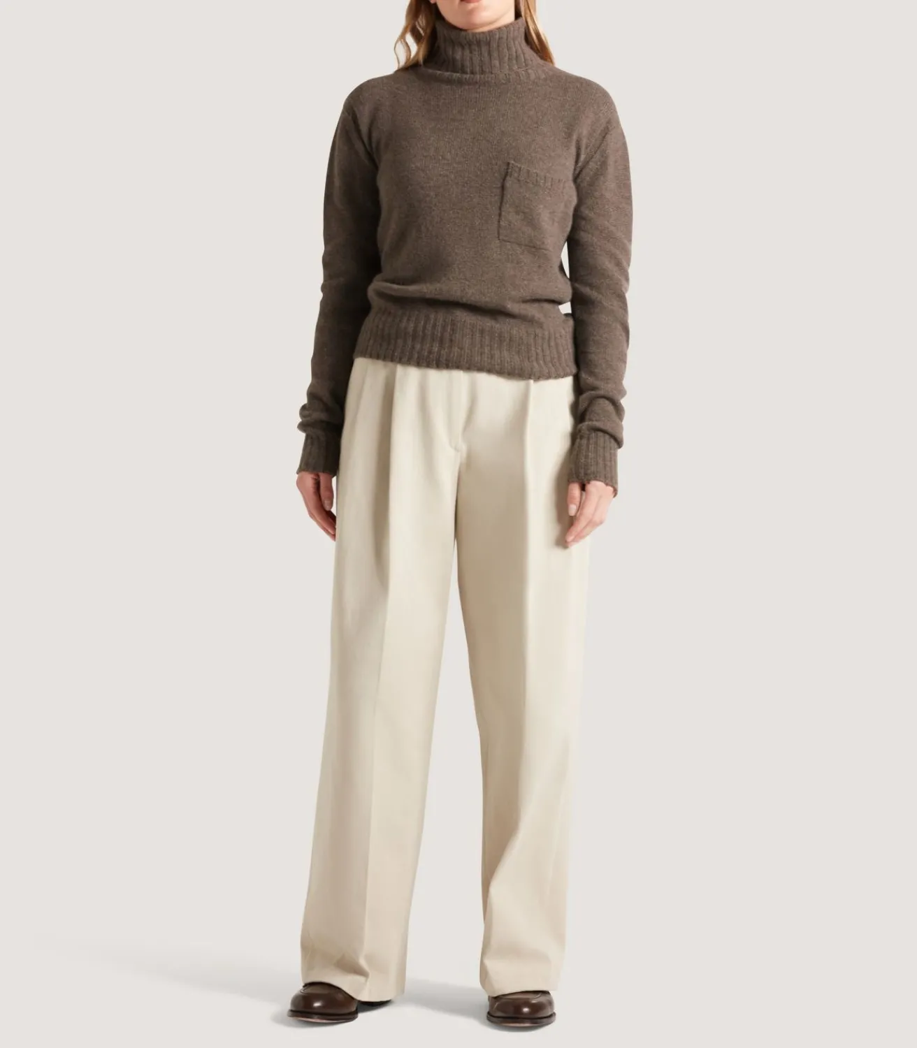 Women'S Cashmere Turtleneck Sweater With Chest Pocket-Purdey New