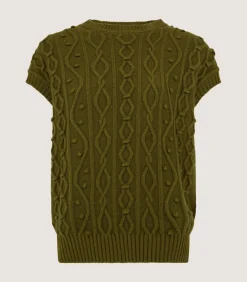 Women'S Cotton Cashmere Aran Crew Neck Tank In Olive-Purdey Online