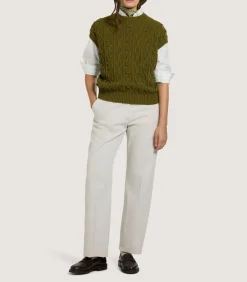 Women'S Cotton Cashmere Aran Crew Neck Tank In Olive-Purdey Online