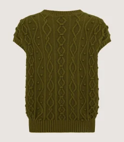 Women'S Cotton Cashmere Aran Crew Neck Tank In Olive-Purdey Online