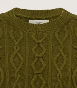 Women'S Cotton Cashmere Aran Crew Neck Tank In Olive-Purdey Online