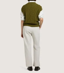 Women'S Cotton Cashmere Aran Crew Neck Tank In Olive-Purdey Online