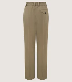 Women'S Cotton Flat Front Trouser In Dark Olive-Purdey Online