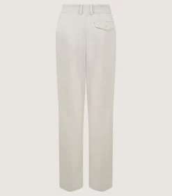 Women'S Cotton Wool Flat Front Trouser In Pale Stone-Purdey New