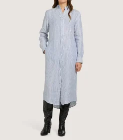 Women'S Linen Oxford Stripe Dress-Purdey New