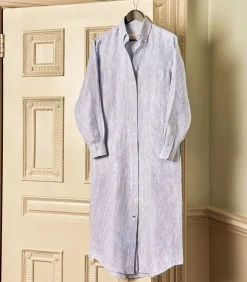 Women'S Linen Oxford Stripe Dress-Purdey New