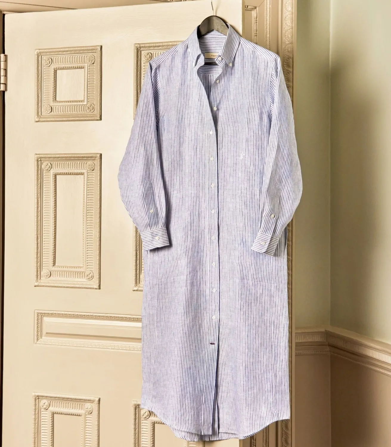 Women'S Linen Oxford Stripe Dress-Purdey New