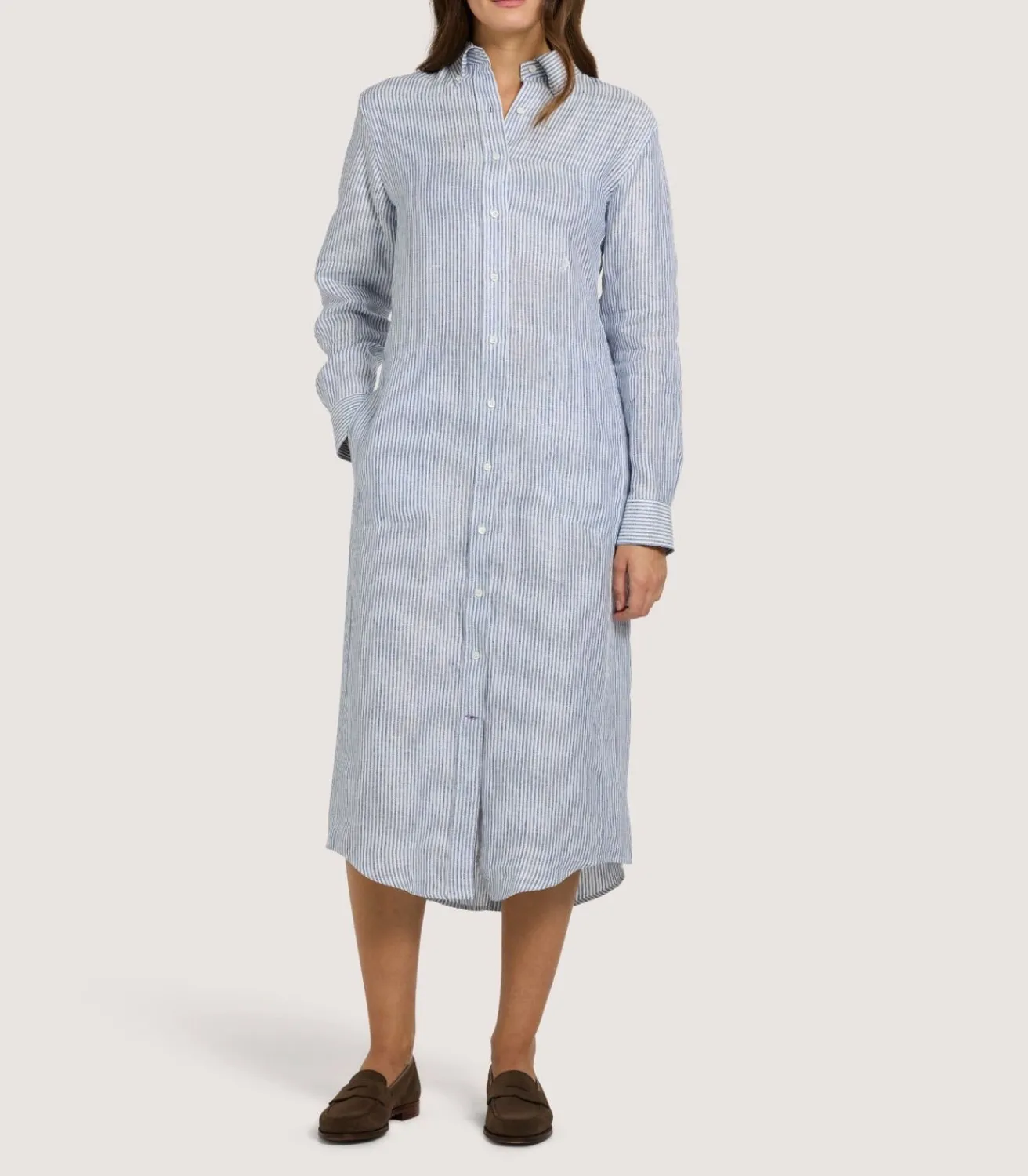 Women'S Linen Oxford Stripe Dress-Purdey New