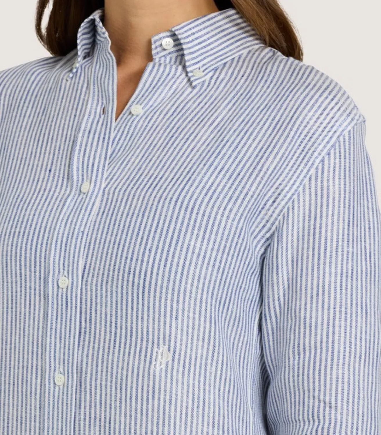 Women'S Linen Oxford Stripe Dress-Purdey New