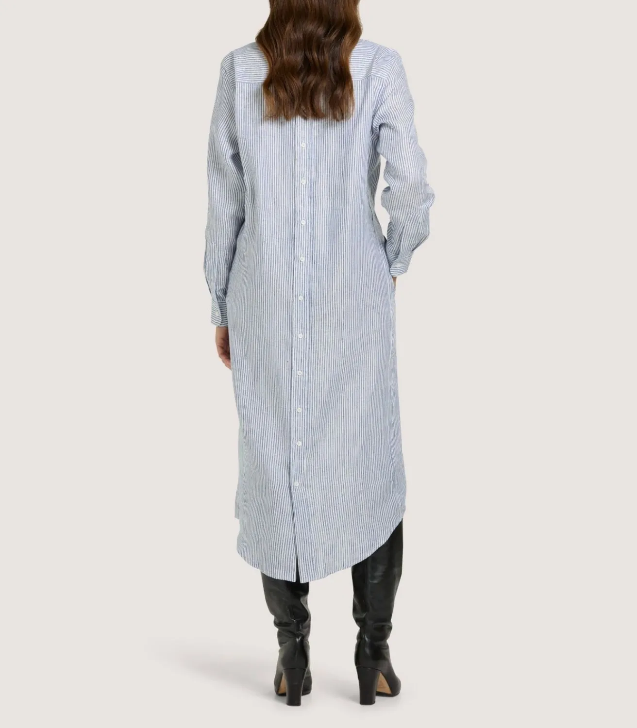 Women'S Linen Oxford Stripe Dress-Purdey New