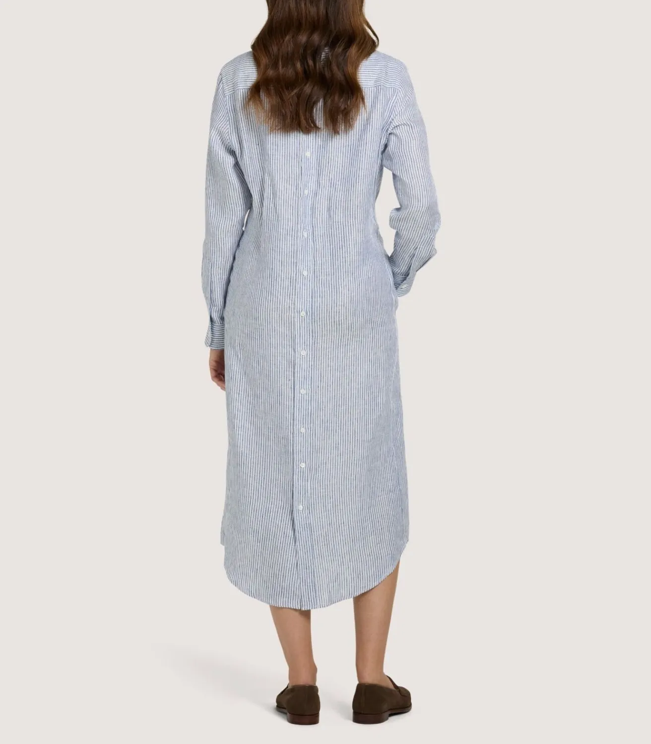 Women'S Linen Oxford Stripe Dress-Purdey New