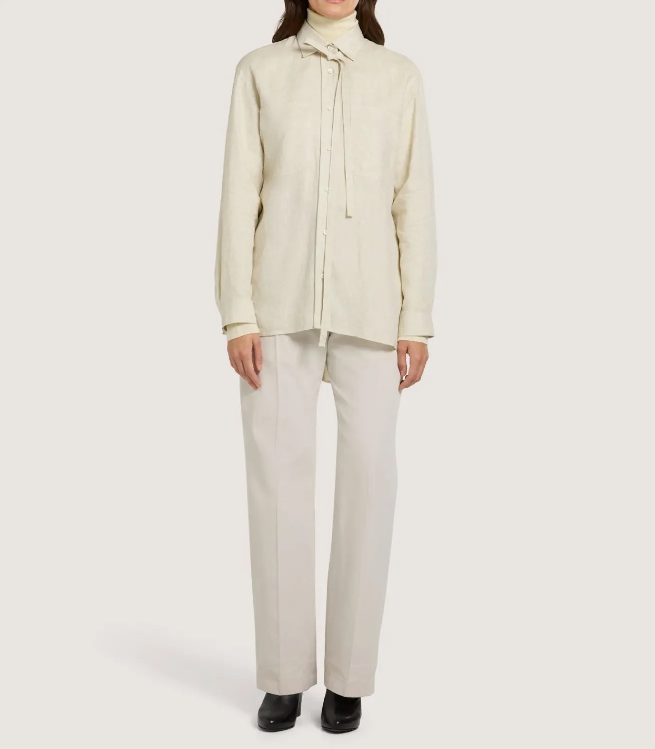 Women'S Linen Relaxed Shirt In Pale Stone-Purdey Discount