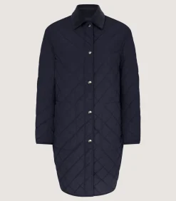 Women'S Long Quilted Jacket In Navy-Purdey Best