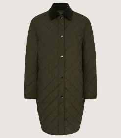 Women'S Long Quilted Jacket In Dark Olive-Purdey Online
