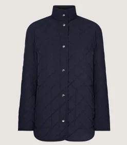 Women'S Navy Quilted Jacket-Purdey Outlet