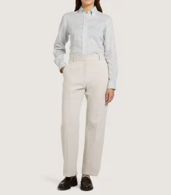 Women'S Pale Indigo Linen Shepherd Check Button Down Shirt-Purdey