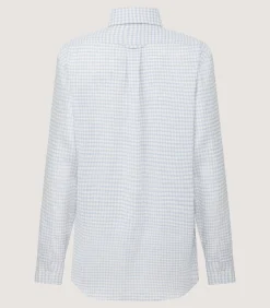 Women'S Pale Indigo Linen Shepherd Check Button Down Shirt-Purdey