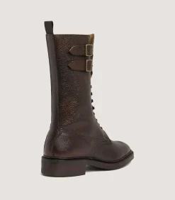 Women'S Ridgeway Grain Leather Twin Strap Boot In Dark Brown-Purdey