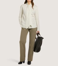 Women'S Scarf Neck Blouse In Pale Stone-Purdey